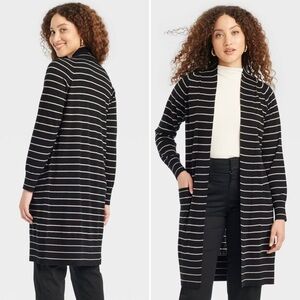 A New Day Black and Brown Striped Open Cardigan Sweater Women’s Size XS